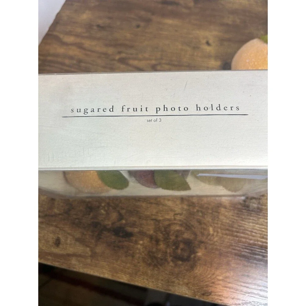 Pier 1 Sugared Fruit Photo Dining Place Card Holders Apple Pear Peach Set of 6